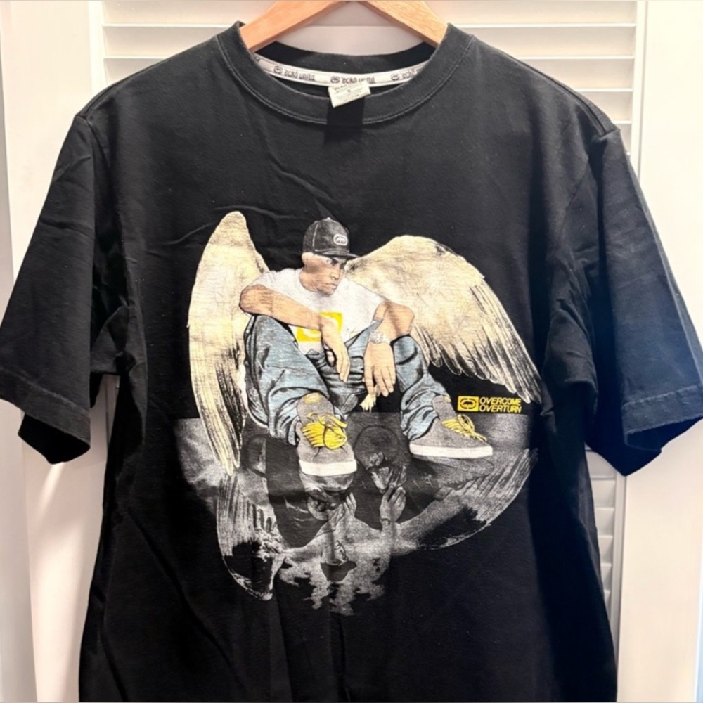 Vintage Ecko Unlimited Angel Wing Overcome Overturn Black Graphic Tee - Picture 4 of 11